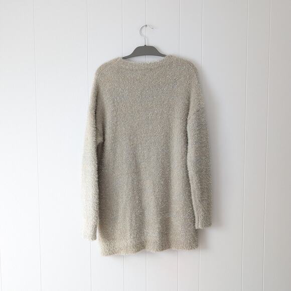 Anthropologie Taupe & Silver Crew Neck Tunic Holiday Sweater - Picture 2 of 5